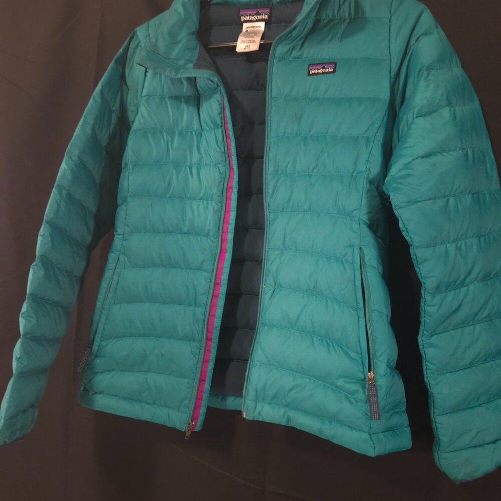 Patagonia  jacket kids Girls size XL 14 Down teal outdoor light - Picture 4 of 6